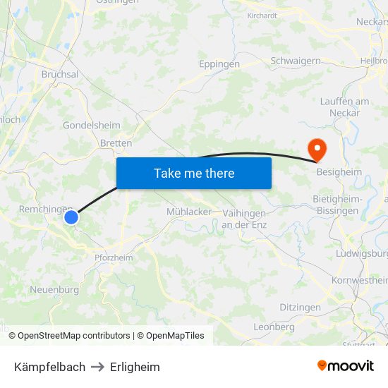 Kämpfelbach to Erligheim map