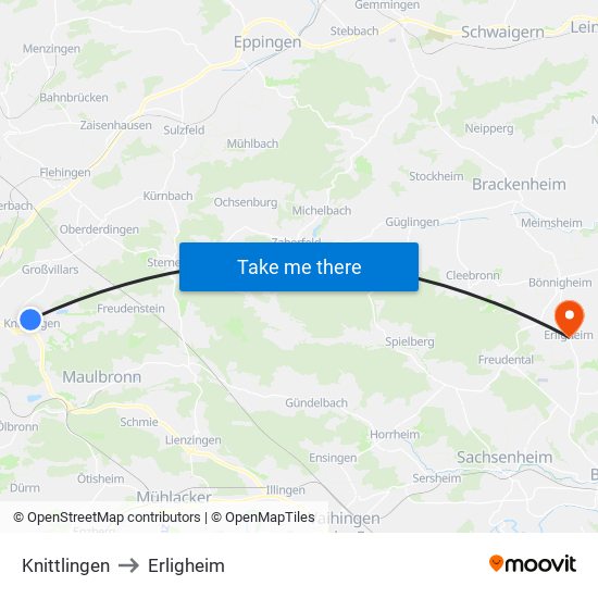 Knittlingen to Erligheim map