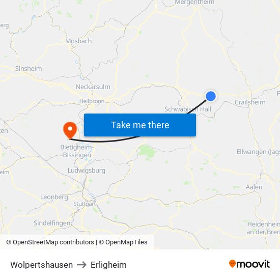 Wolpertshausen to Erligheim map