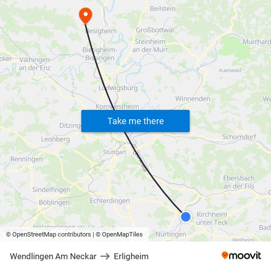 Wendlingen Am Neckar to Erligheim map