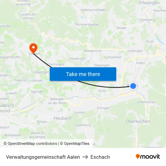 Verwaltungsgemeinschaft Aalen to Eschach map