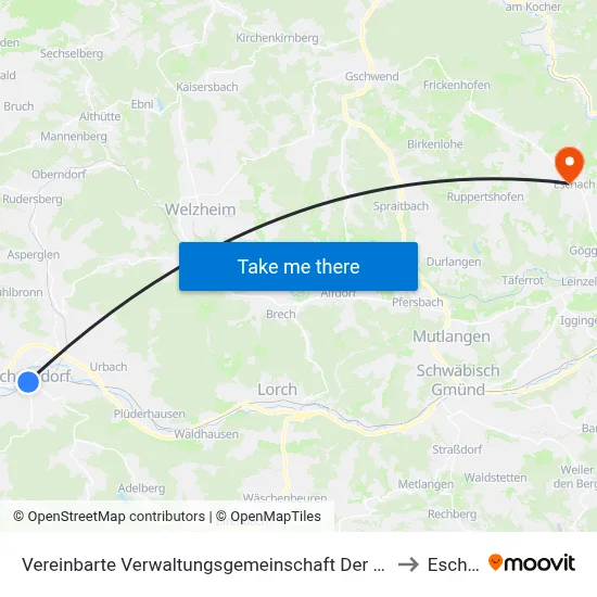Vereinbarte Verwaltungsgemeinschaft Der Stadt Schorndorf to Eschach map