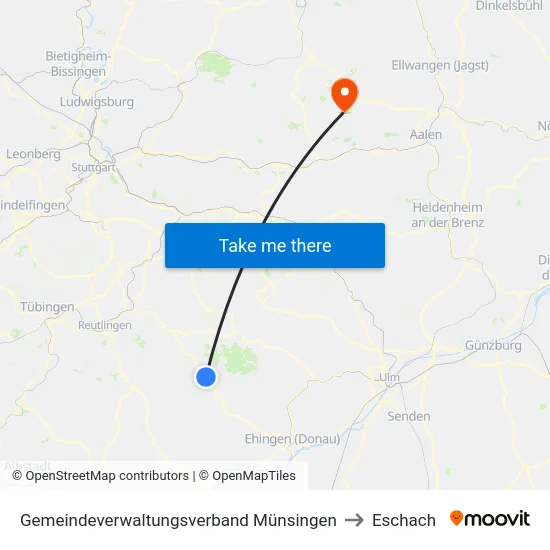 Gemeindeverwaltungsverband Münsingen to Eschach map