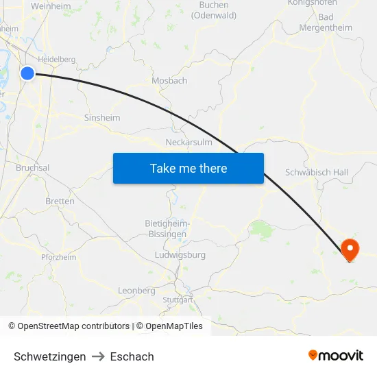 Schwetzingen to Eschach map