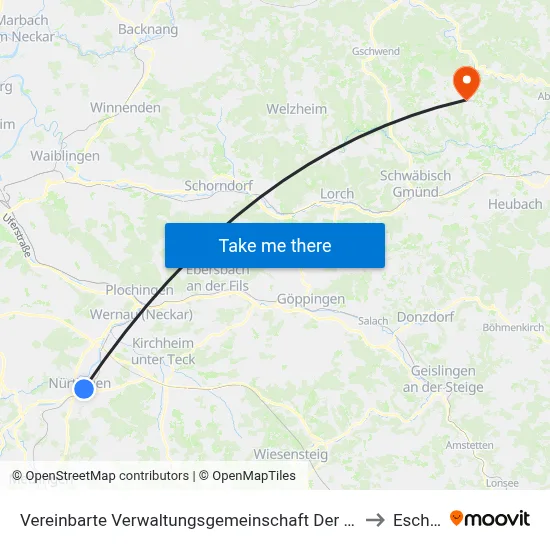 Vereinbarte Verwaltungsgemeinschaft Der Stadt Nürtingen to Eschach map
