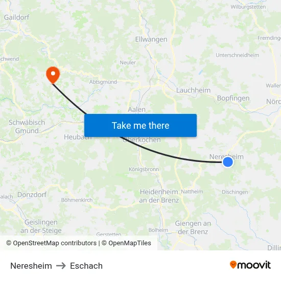 Neresheim to Eschach map