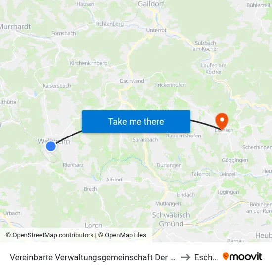 Vereinbarte Verwaltungsgemeinschaft Der Stadt Welzheim to Eschach map