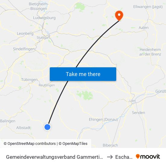 Gemeindeverwaltungsverband Gammertingen to Eschach map