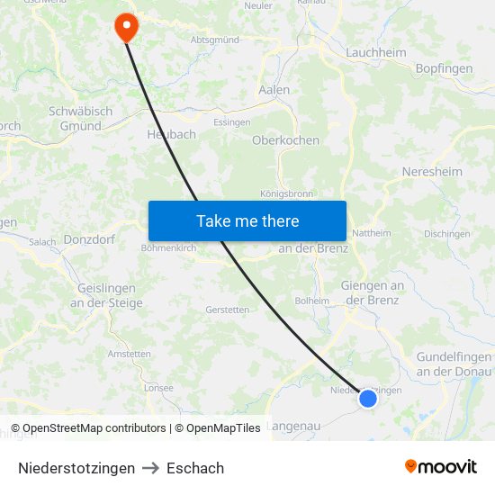 Niederstotzingen to Eschach map