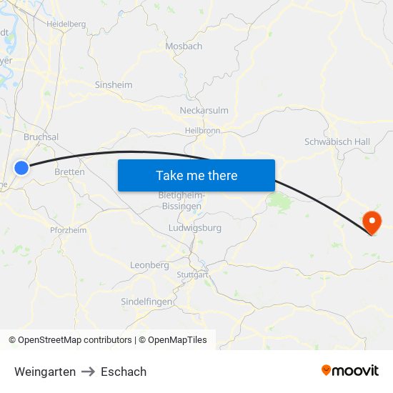 Weingarten to Eschach map