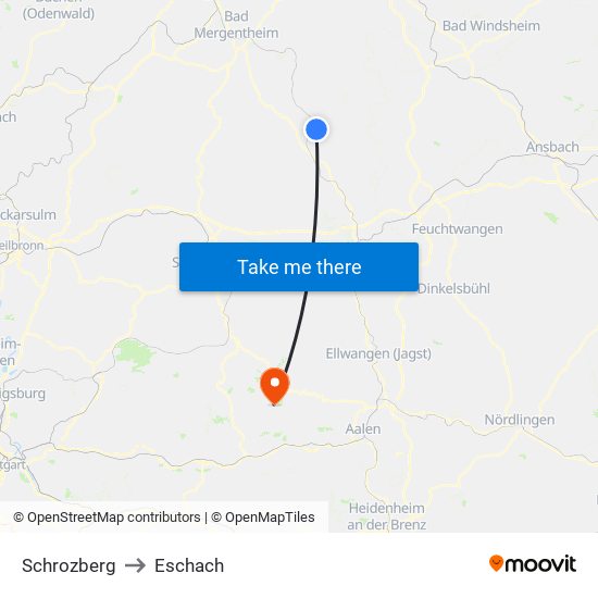 Schrozberg to Eschach map