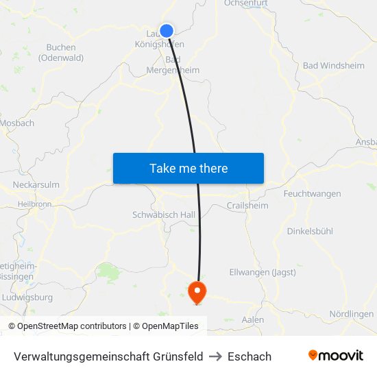 Verwaltungsgemeinschaft Grünsfeld to Eschach map