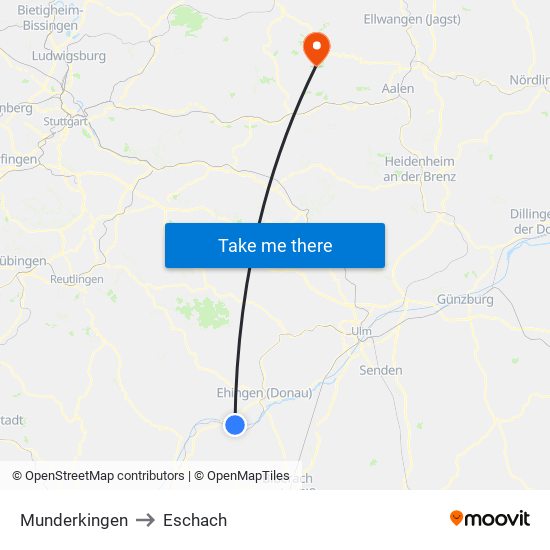 Munderkingen to Eschach map