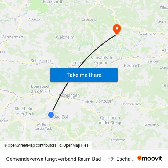 Gemeindeverwaltungsverband Raum Bad Boll to Eschach map