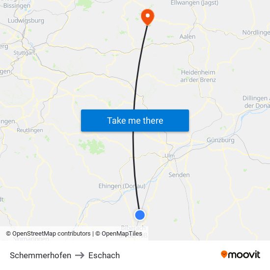 Schemmerhofen to Eschach map