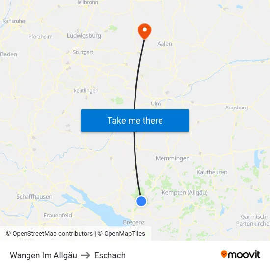 Wangen Im Allgäu to Eschach map