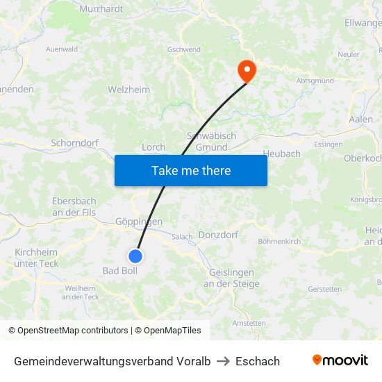 Gemeindeverwaltungsverband Voralb to Eschach map