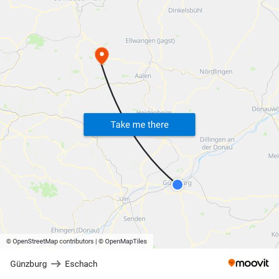 Günzburg to Eschach map