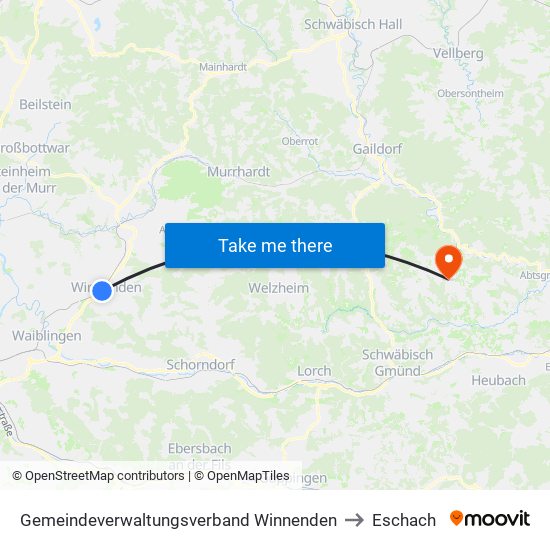 Gemeindeverwaltungsverband Winnenden to Eschach map