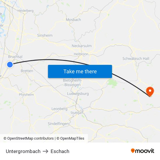 Untergrombach to Eschach map