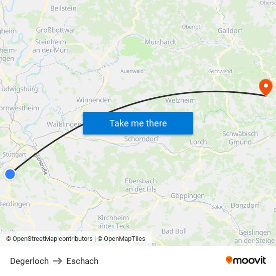 Degerloch to Eschach map