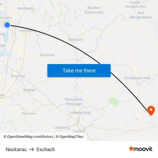 Neckarau to Eschach map