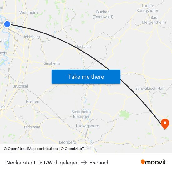 Neckarstadt-Ost/Wohlgelegen to Eschach map