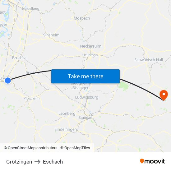 Grötzingen to Eschach map