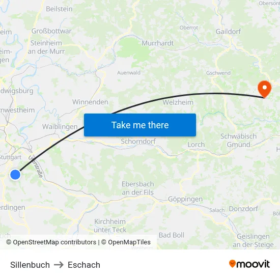 Sillenbuch to Eschach map