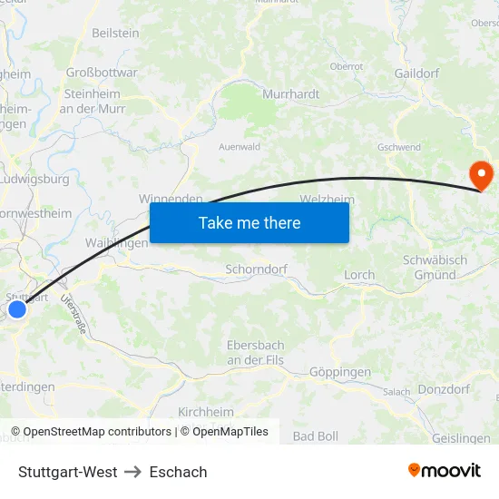 Stuttgart-West to Eschach map