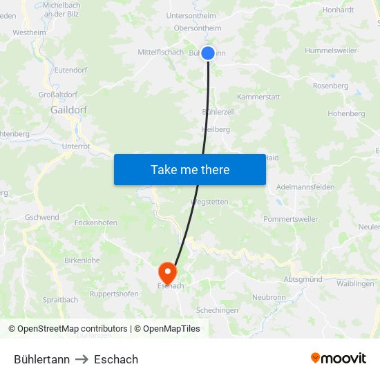 Bühlertann to Eschach map