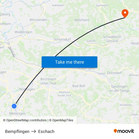 Bempflingen to Eschach map