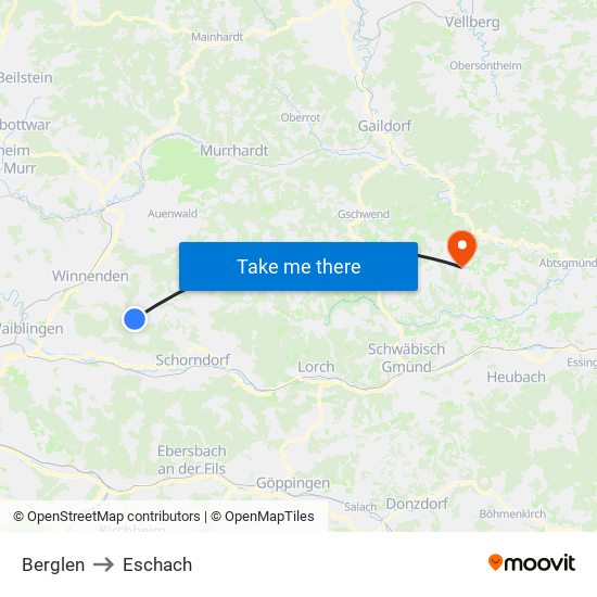 Berglen to Eschach map