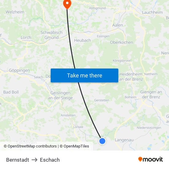 Bernstadt to Eschach map