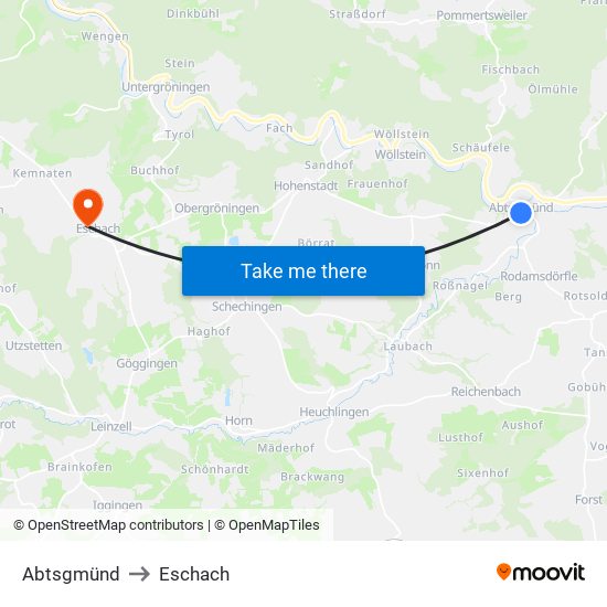 Abtsgmünd to Eschach map