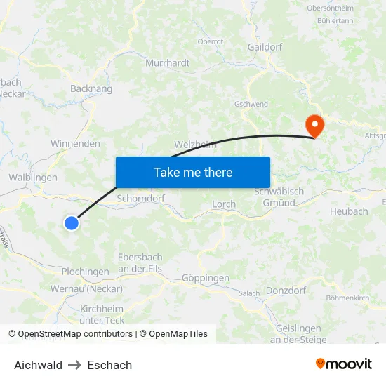 Aichwald to Eschach map