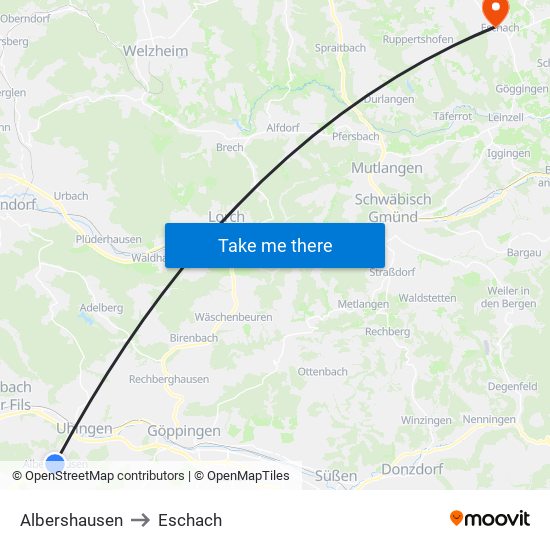 Albershausen to Eschach map