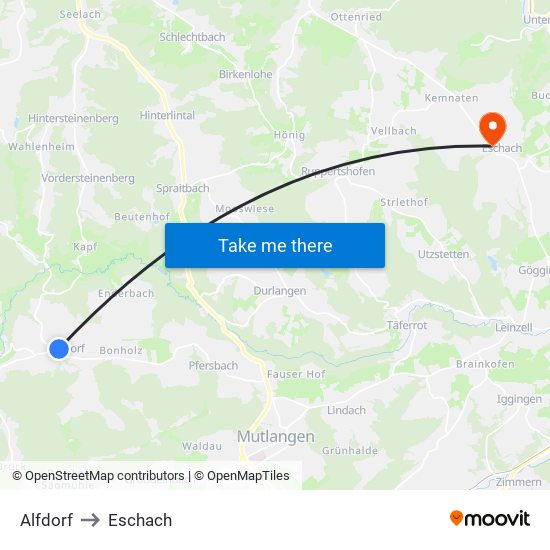 Alfdorf to Eschach map