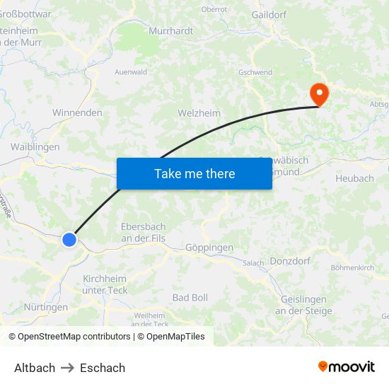 Altbach to Eschach map