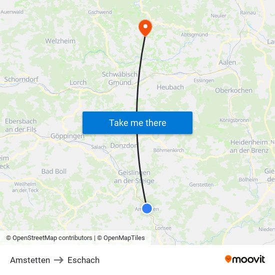 Amstetten to Eschach map