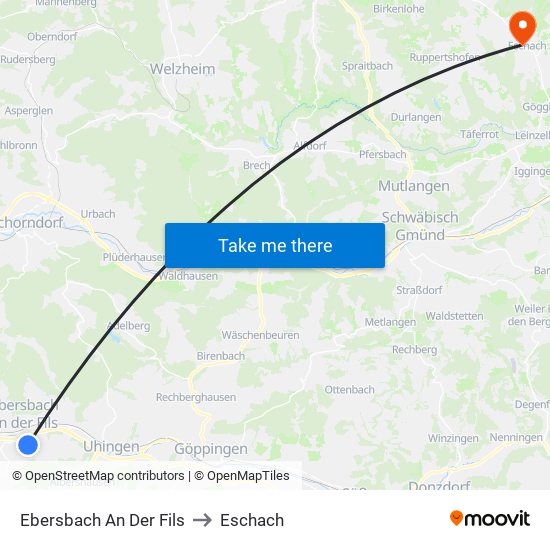 Ebersbach An Der Fils to Eschach map