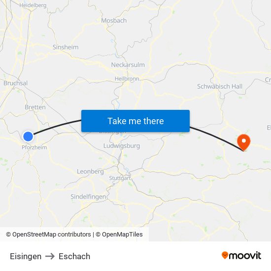 Eisingen to Eschach map