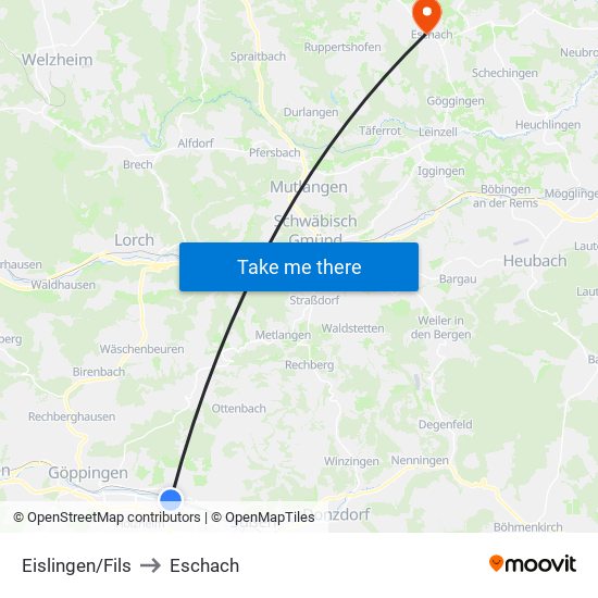 Eislingen/Fils to Eschach map