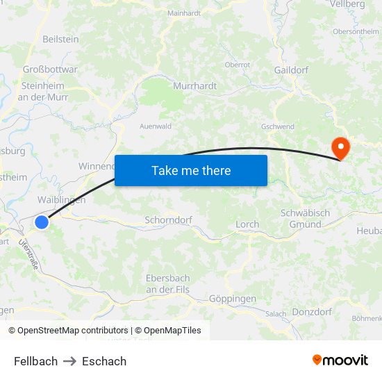 Fellbach to Eschach map