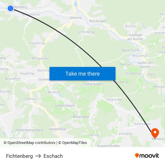 Fichtenberg to Eschach map