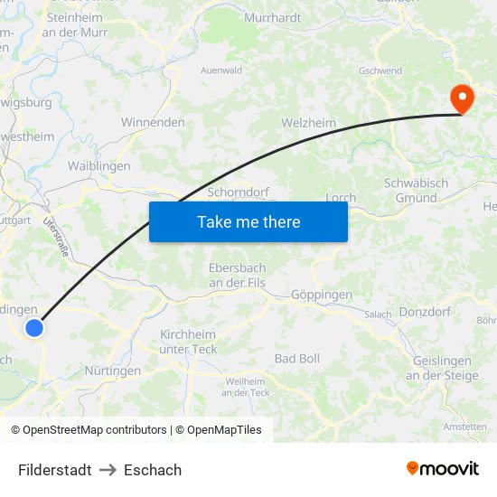 Filderstadt to Eschach map