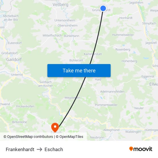 Frankenhardt to Eschach map