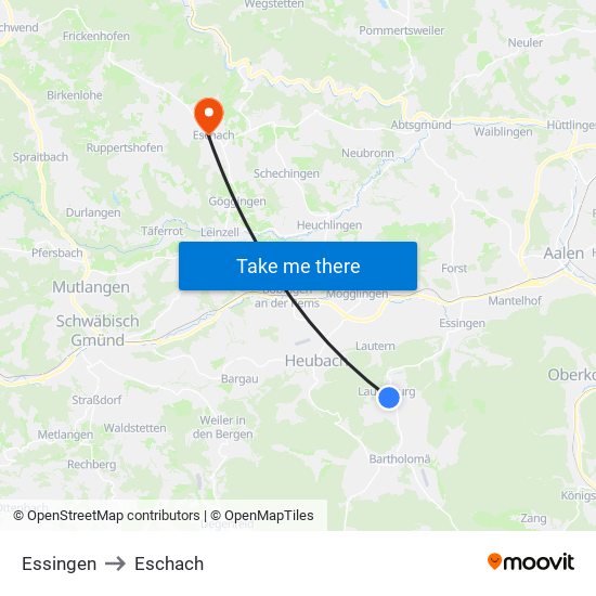 Essingen to Eschach map