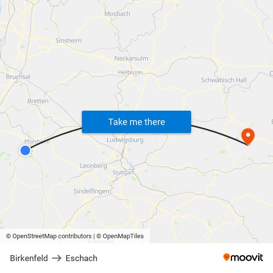 Birkenfeld to Eschach map