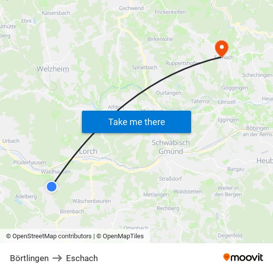 Börtlingen to Eschach map